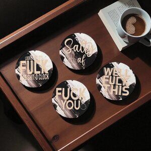 NWT Custom Absorbent Neoprene Adult Humor Coasters Set of 4, Non-Slip Base